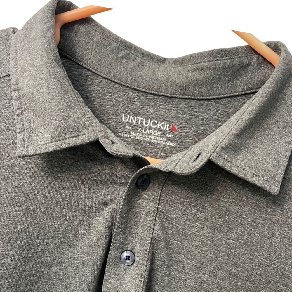 UNTUCKit Mens XL Gray Heathered Performance Short Sleeve Polo Shirt Stretch